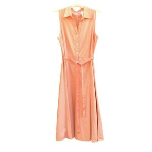 Liz & Co. Orange Gingham Dress Sleeveless Button‎ Front Retro Midi Dress Size 12